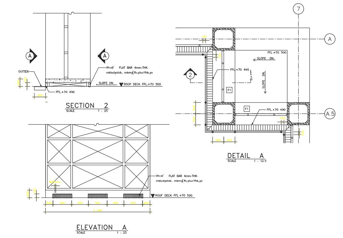 Elevation and section details of the balustrade of the hospital building is given in the autocad dwg drawing file. Download the Autocad DWG drawing file.