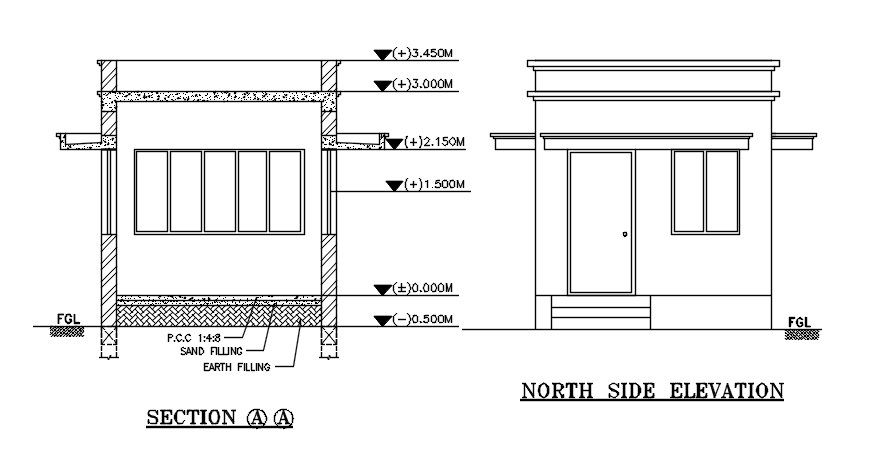Weighbridge Control Room Elevation and Section DWG file
