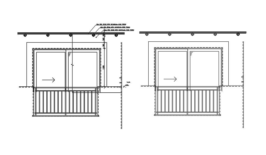 Elevation and section of balcony.