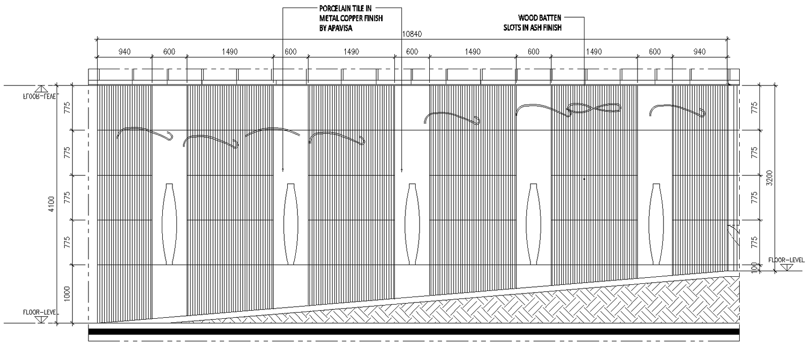 Elevation design for ramp side wall details dwg autocad drawing .