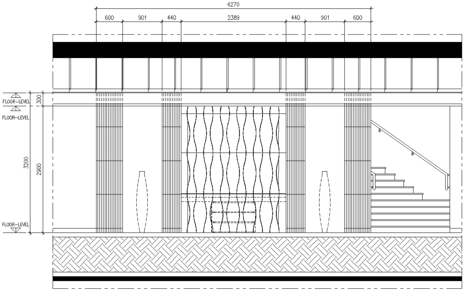 Elevation design for wall with details and floor level detail dwg autocad drawing .