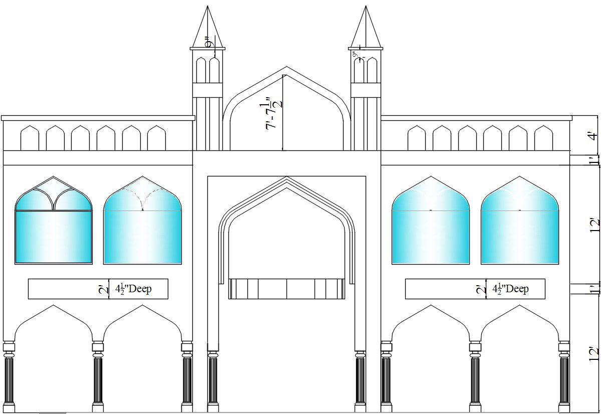 Elevation design of the mosque in AutoCAD 2D drawing, CAD file, dwg file