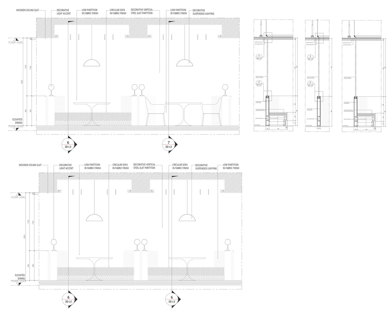 Elevation detail of Bar with furniture detail DWG AutoCAD drawing
