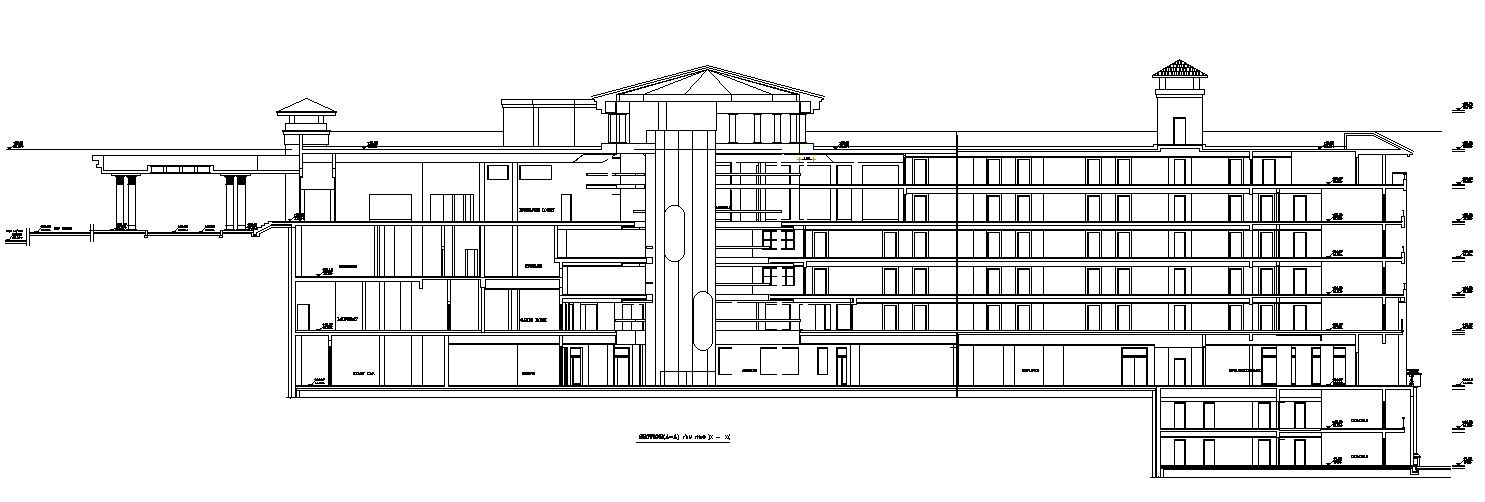 Elevation details of hotel in AutoCAD, dwg file.
