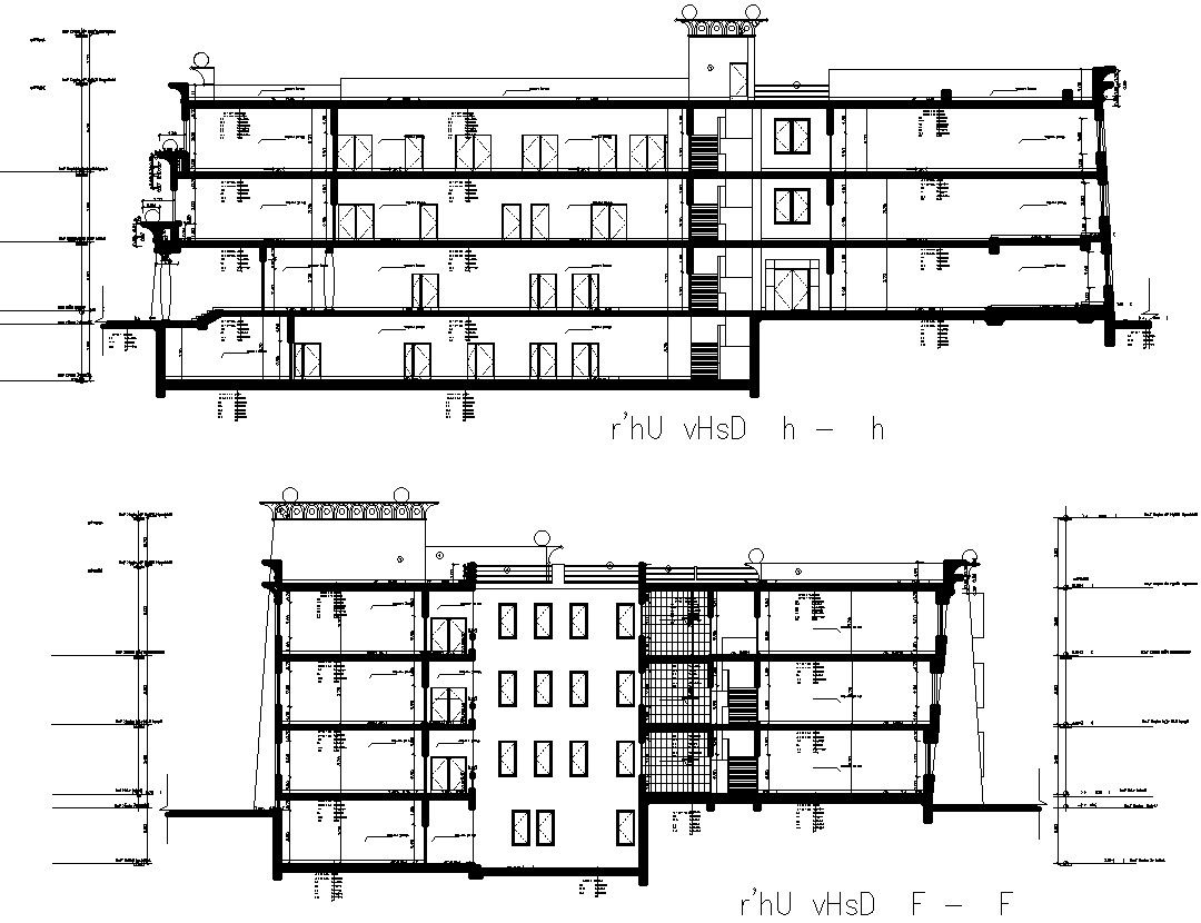 Elevation drawing of college with detail AutoCAD drawing
