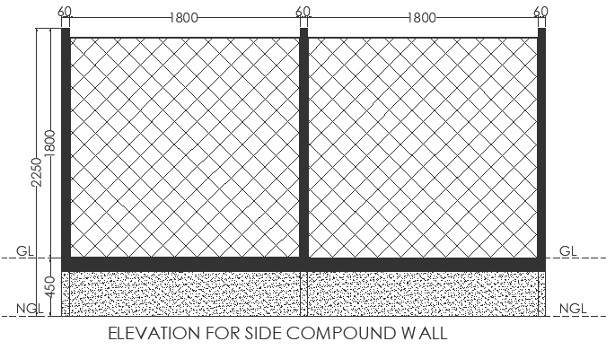 Elevation for side compound wall with details dwg autocad drawing .