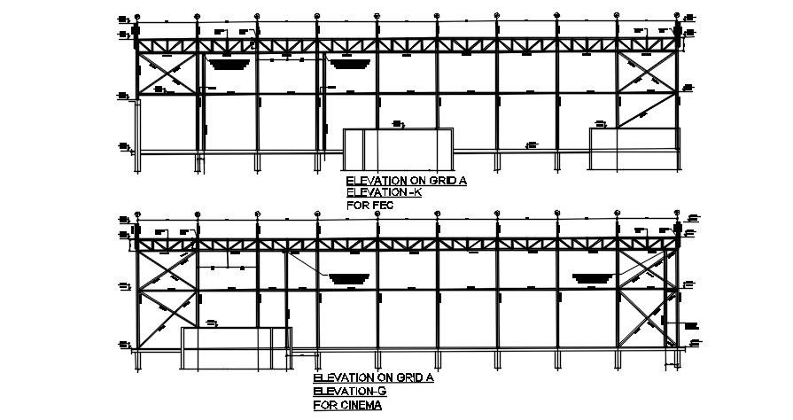 Elevation for steel grid section details is given in this AutoCAD DWG drawing. Download the AutoCAD 2D DWG file.