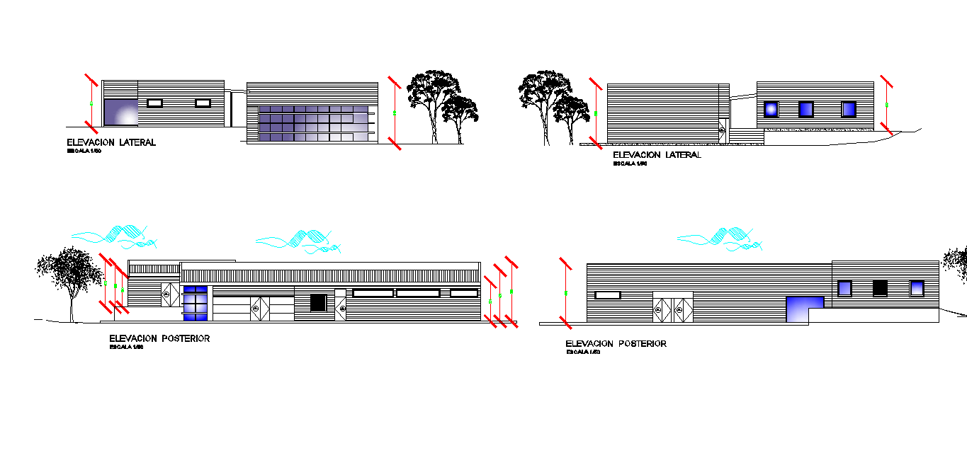 Elevation lateral of house is given in this 2D Autocad DWG drawing file. Download the 2D Autocad DWG drawing file.