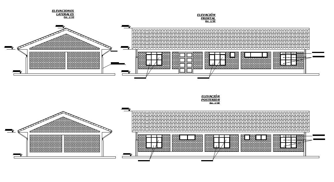 Elevation of 19x8m small hospital plan is given in this 2D Autocad DWG drawing file. Download the 2D Autocad DWG drawing file.