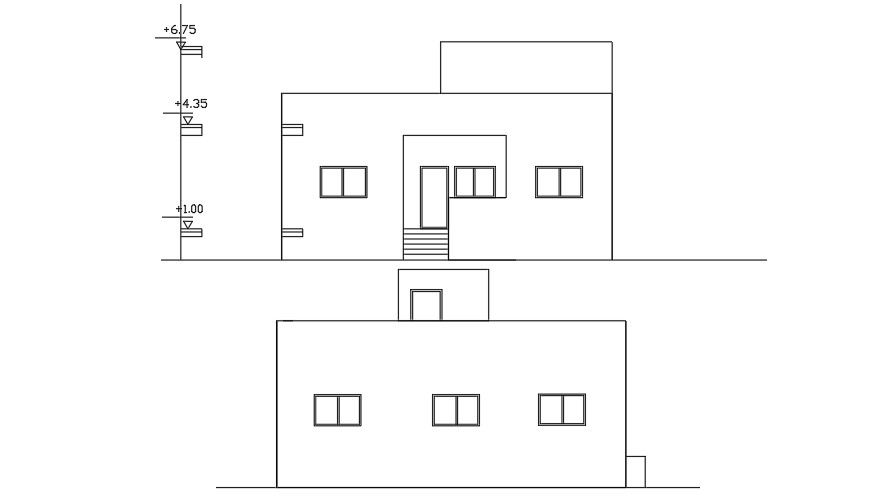 Elevation of 25x20 Meter 3 BHK House Floor Plan DWG File