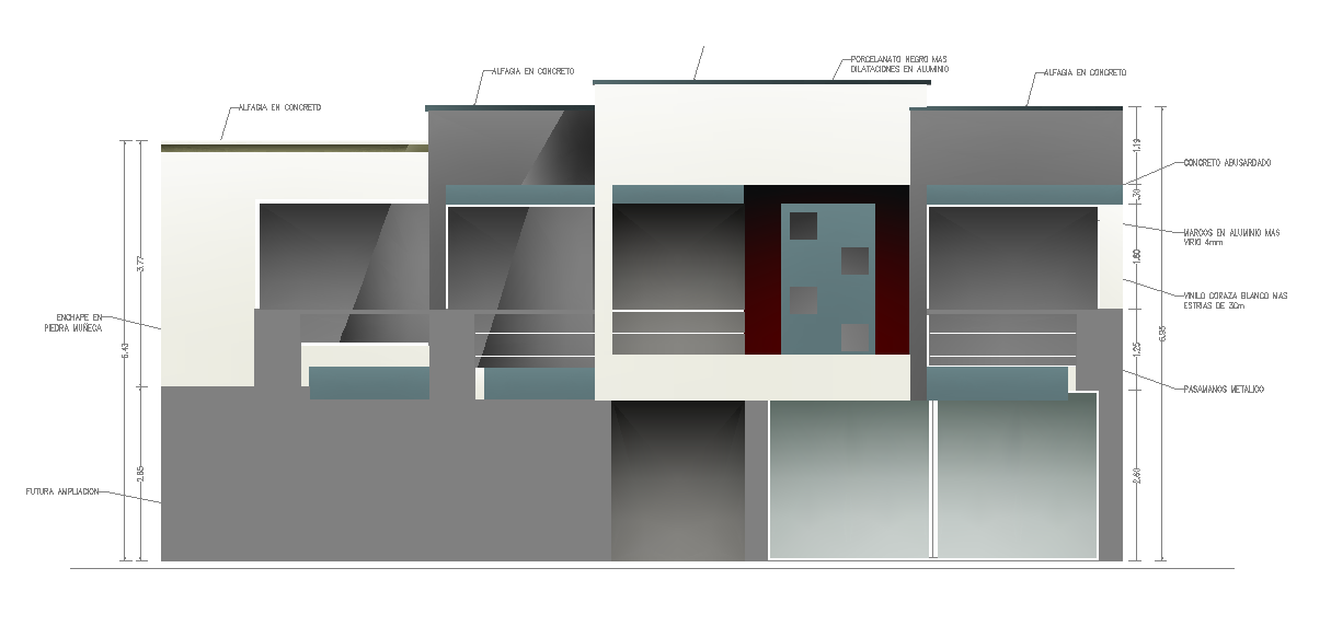 Elevation of 5x22m twin house plan is given in this Autocad drawing file. Download now.