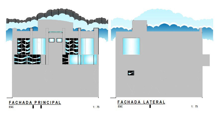 Elevation of 8x8m duplex house plan is available in this Autocad drawing file. Download the Autocad file now.