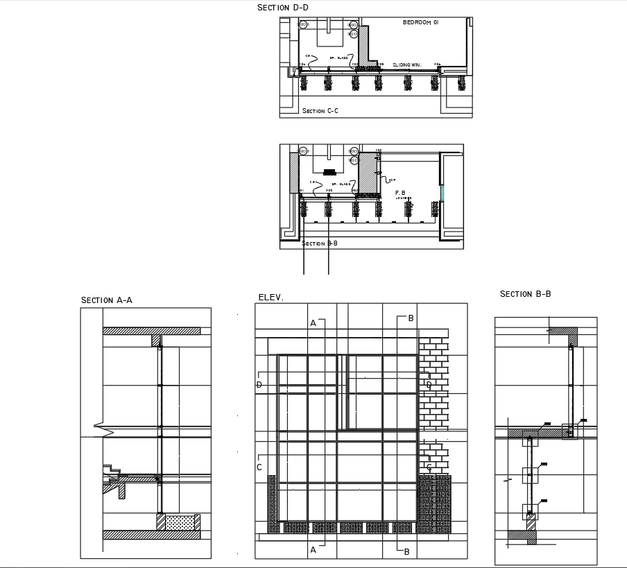 Elevation of ACP Building in section plan AutoCAD DWG Drawing