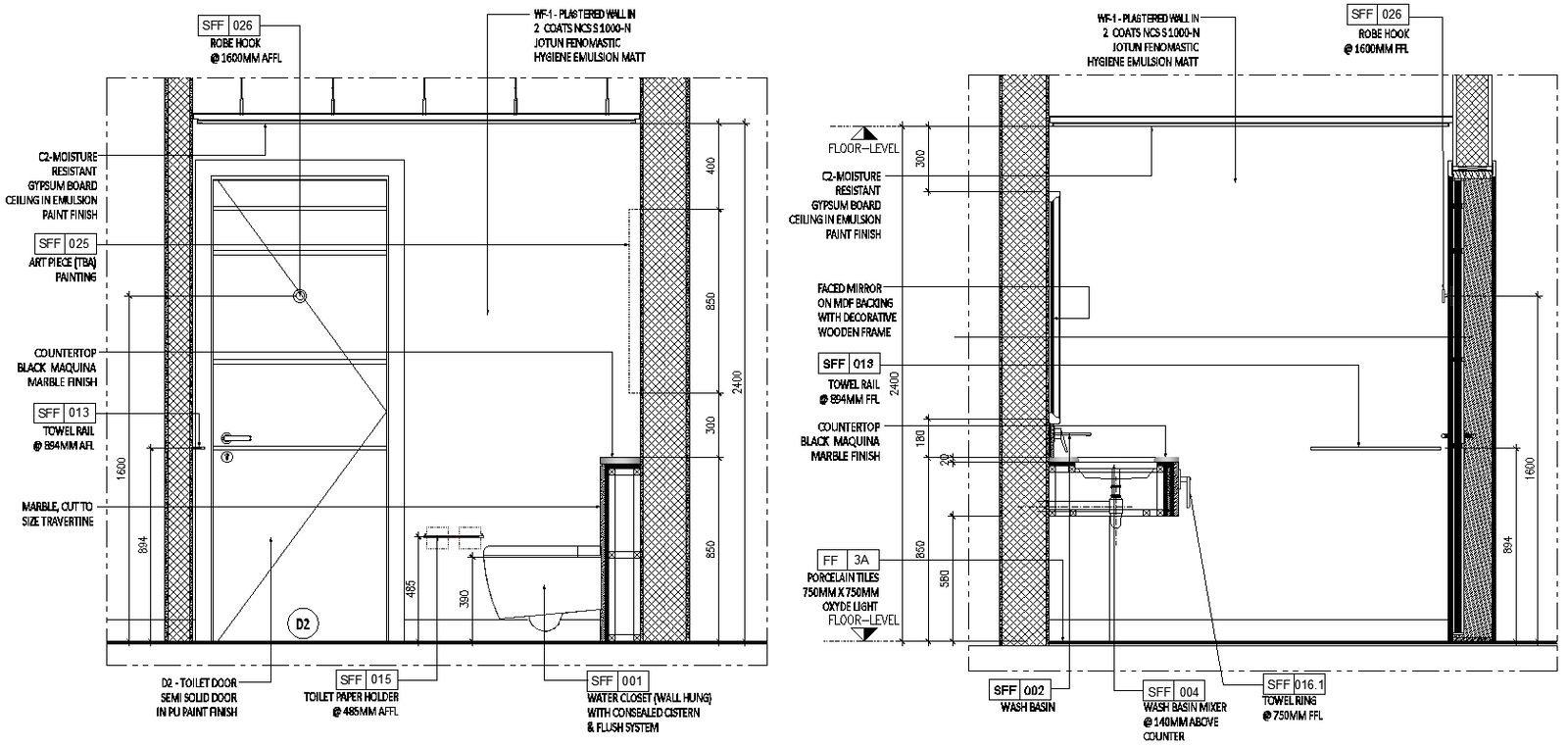 Elevation of Bathroom with flooring and finishes detail DWG AutoCAD file
