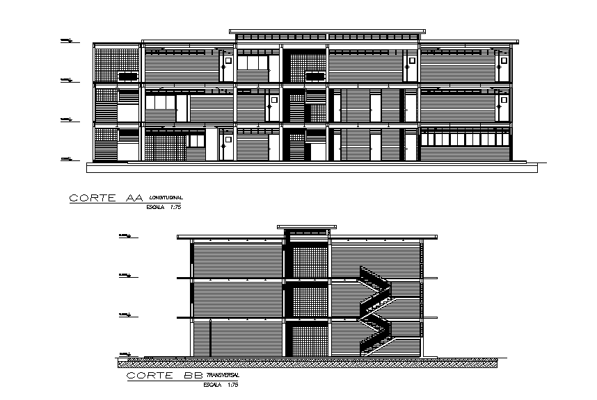 Elevation of Business park building section detail separated in this CAD file. Download this 2d AutoCAD drawing file.
