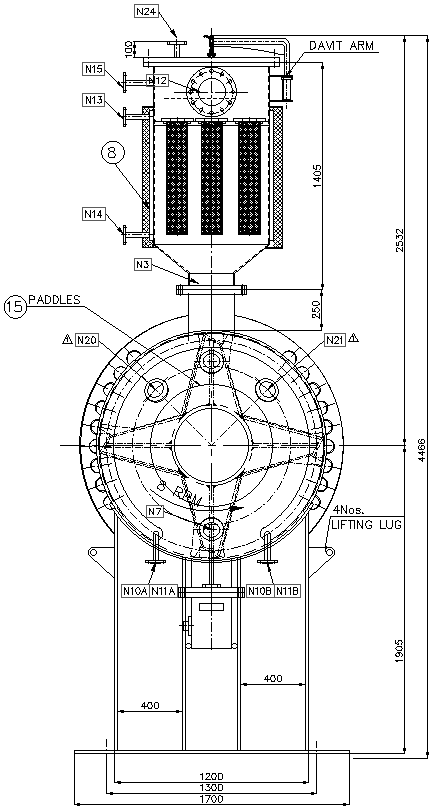 Rotary Vacuum Paddle Dryer Elevation DWG AutoCAD Design