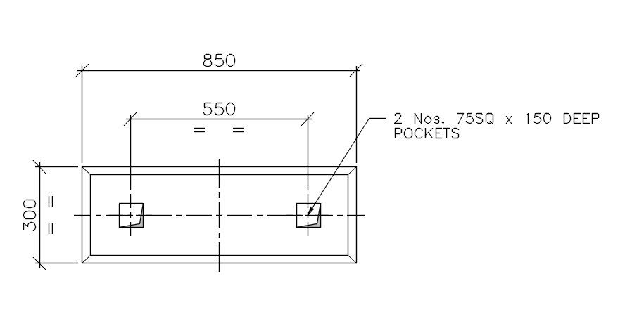 Elevation of Water treatment Tank Foundation. Download AutoCAD 2D file.