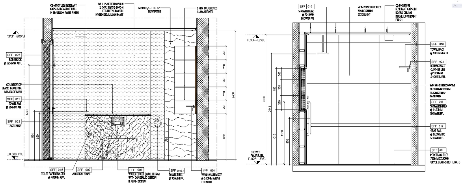 Elevation of bathroom with Sanitaryware detail DWG AutoCAD file