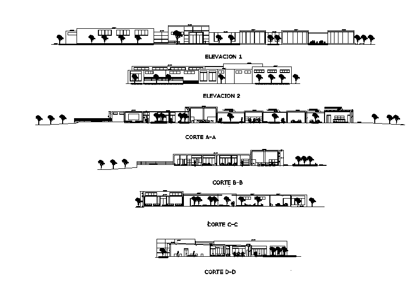 Elevation of communal centre is given in this Autocad drawing file. Download the 2D Autocad file.