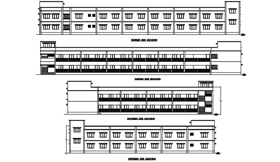 Elevation of school building is given in the form of Autocad 2D DWG drawing file. Download the Autocad DWG drawing file.