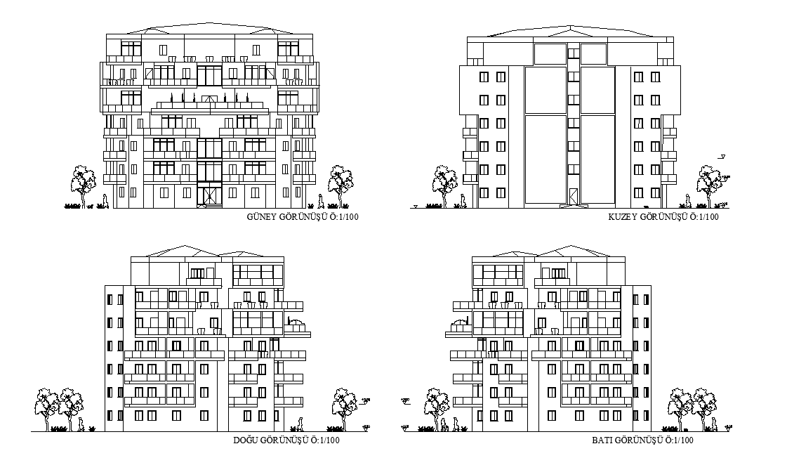 Elevation of the apartment of residential building is given in the form of Auotcad 2D DWG drawing file. Download the 2D Autocad DWG file.