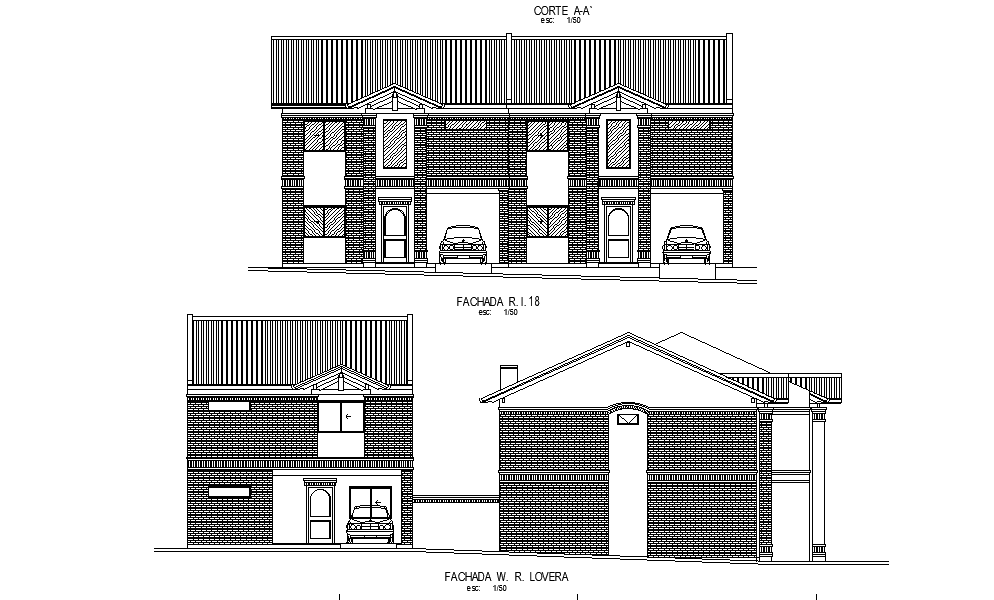 Elevation of the duplex house is given in this 2D AutoCAD DWG drawing file.Download the 2D Autocad DWG drawing file.