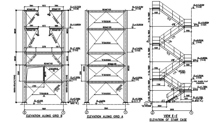 Elevation of the staircase. Download 2d autocad drg file | CADBULL
