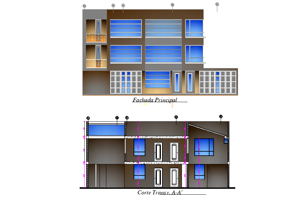 Elevation of the suliana elizabeth portilla guepud is given in this autocad drawig file. Download the Autocad 2D drawing file.