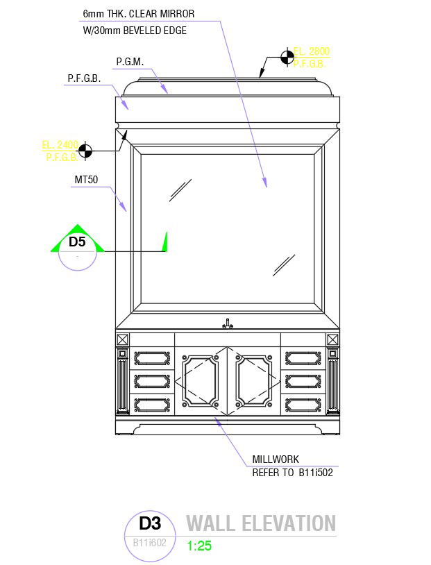 Elevation of wall in detail AutoCAD 2D drawing, dwg file, CAD file