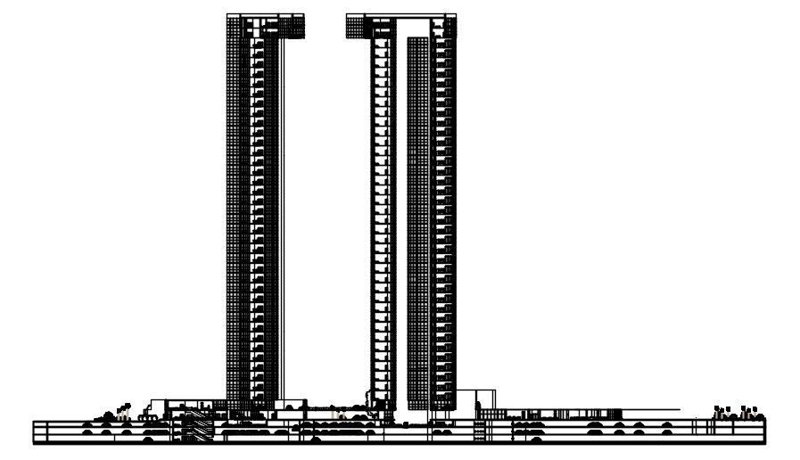 Elevation plan of commercial building in AutoCAD 2D drawing, dwg file, CAD file