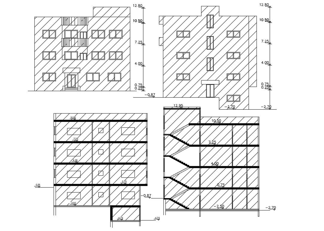 Elevations And Sections Residential House AutoCAD File