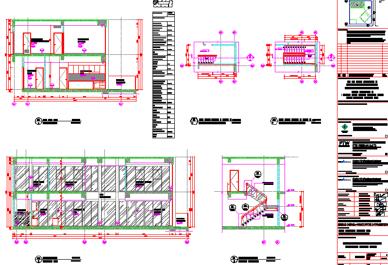 Elevations and stairway details of a penthouse