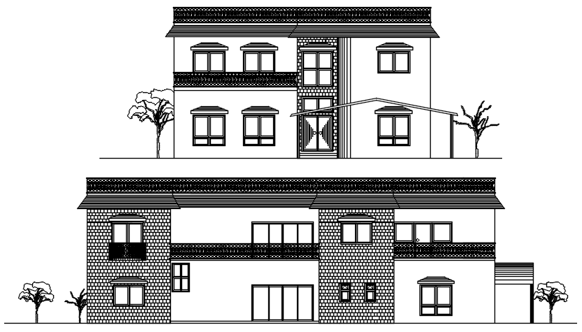 Elevations of bunglow in dwg file