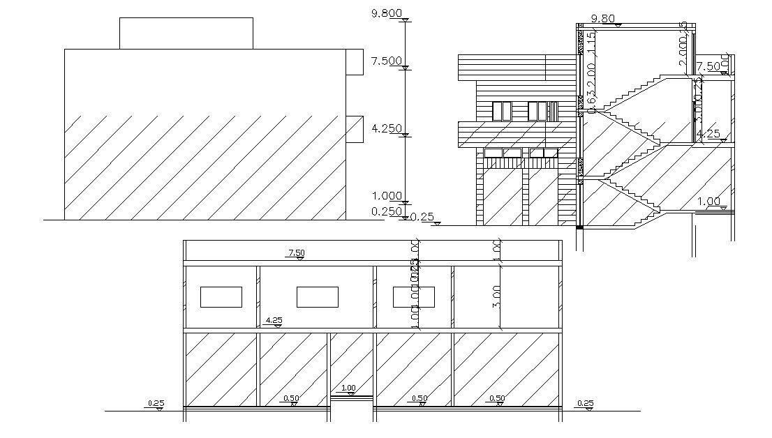Elevations And Section Of Building Design AutoCAD File