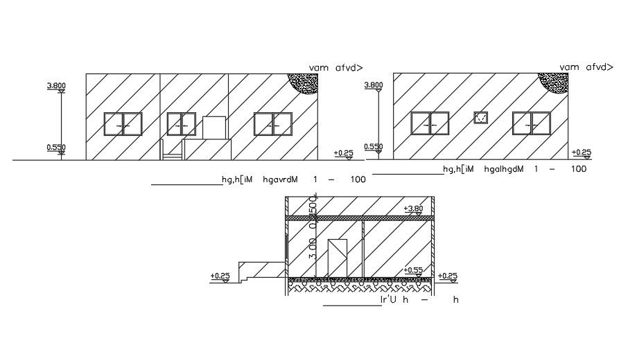 Elevations And Sections Of 10x13 Meter 3 BHK House Building