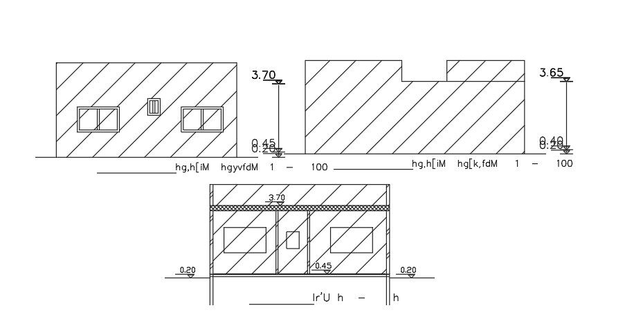 Elevations And Sections Of 11x9 Meter 2 BHK House Building
