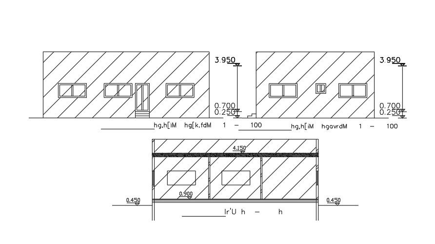 Elevations And Sections Of 12x9 Meter 2 BHK House Building