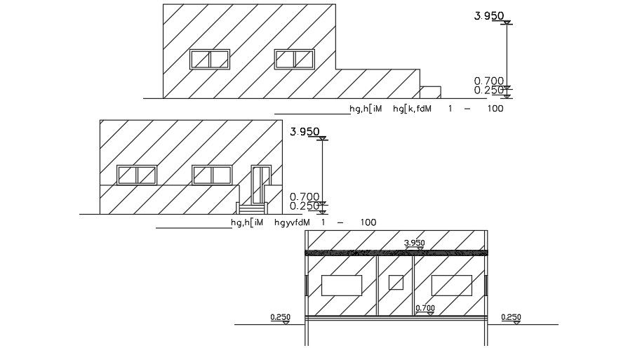 Elevations And Sections Of 13x9 Meter 2 BHK House Building