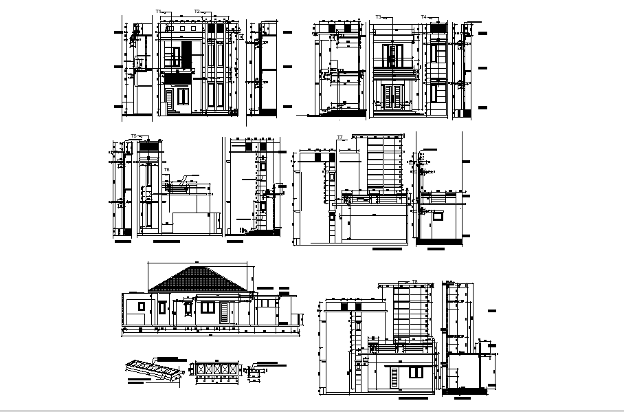 Elevations And Sections Of 15x20 Meter 3 BHK House Building