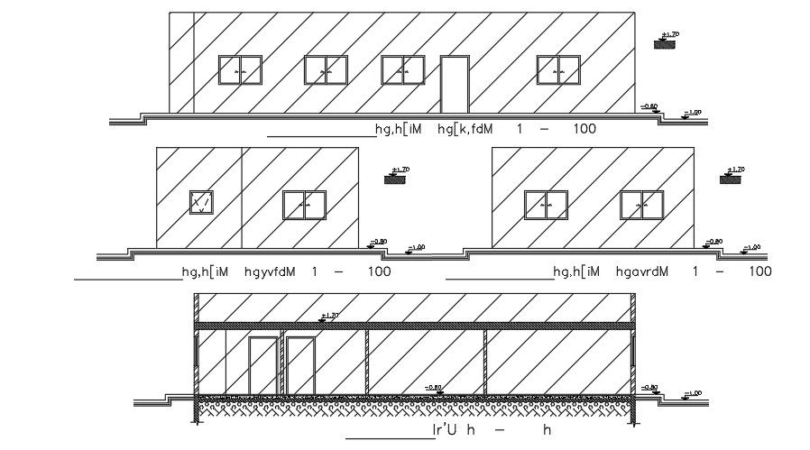 Elevations And Sections Of 16x7 Meter 3 BHK House Building