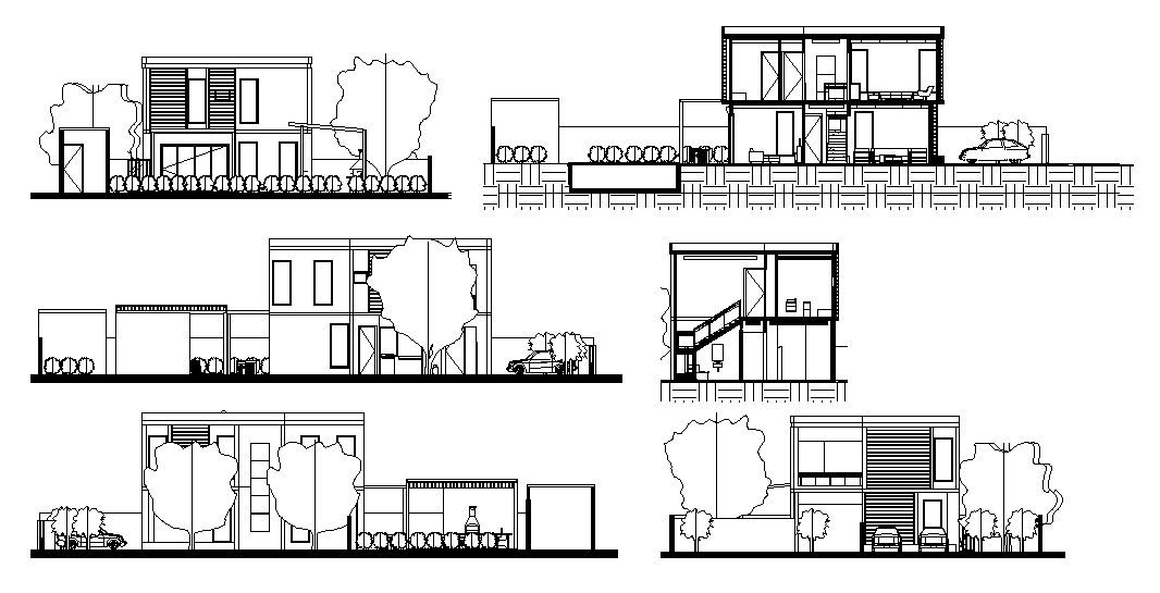 Elevations And Sections Of 20x10 Meter 3 BHK House Building
