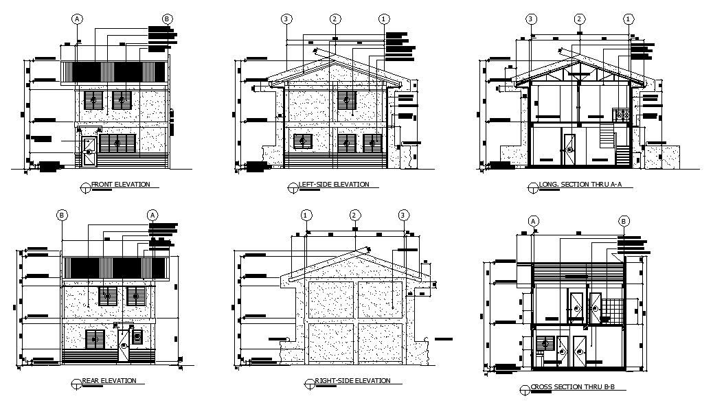 Elevations And Sections Of 9x14 Meter 3 BHK House Building
