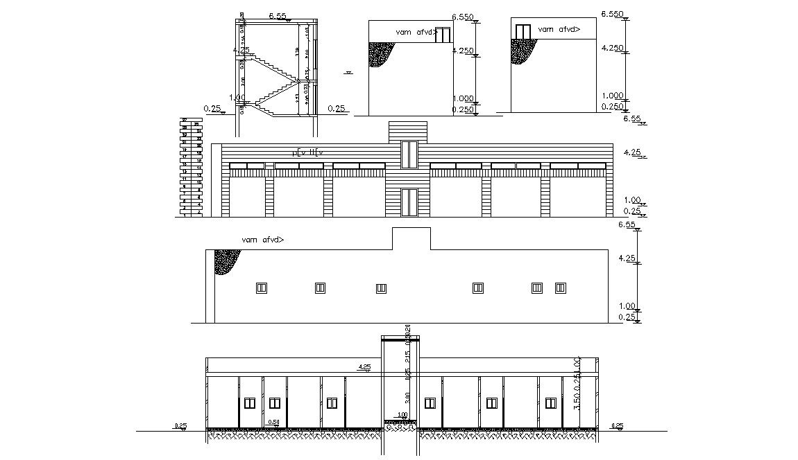 Elevations And Sections Of Factory Building Design DWG File
