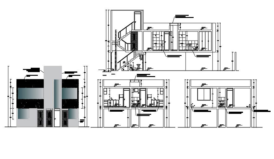 Elevations And Sections Of House Building DWG File