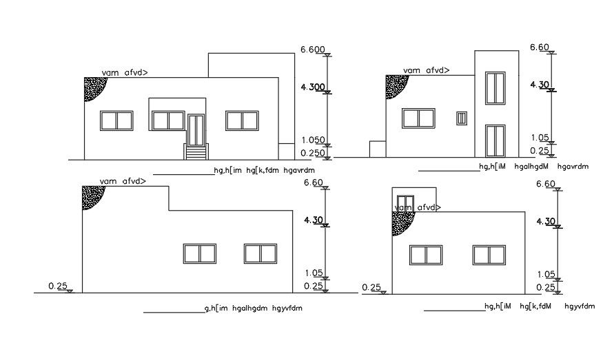 Elevations Of 12x8 Meter House AutoCAD File