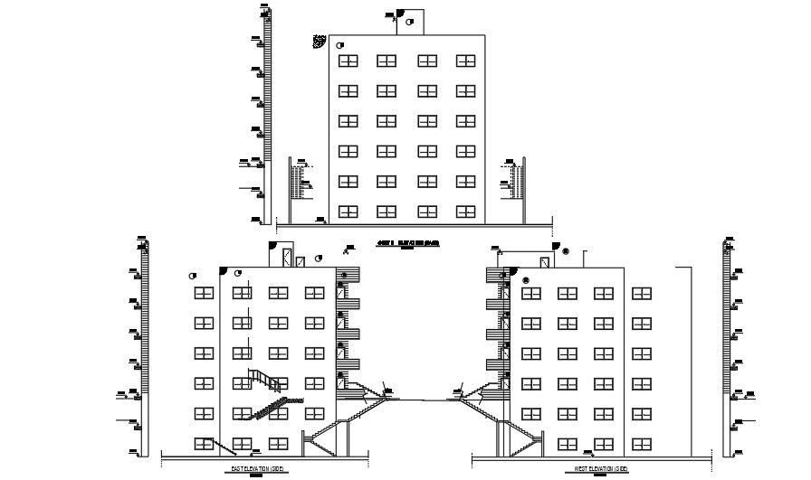 Elevations Of 20x19 Meter 3 BHK Apartment AutoCAD File