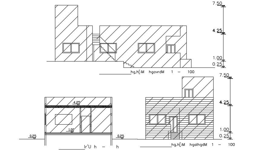 Elevations Of 9x8 Meter 3 BHK Apartment DWG File