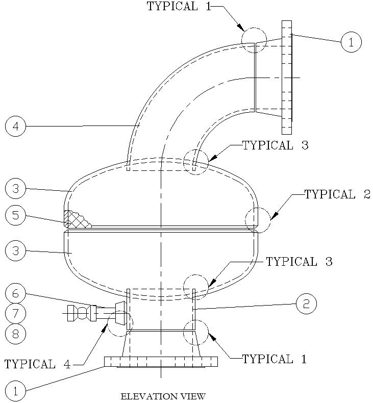 Elevation view of oil, gas and water test separator in detail AutoCAD drawing, CAD file, dwg file