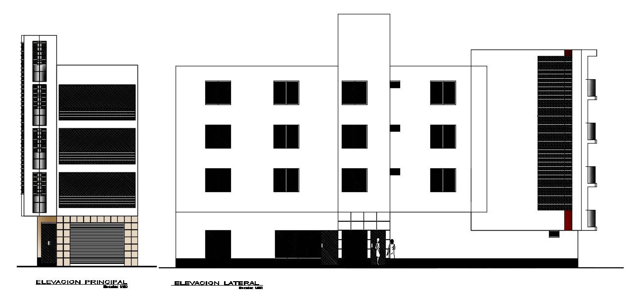 Elevation view of the 25x10m house building is given in this AutoCAD drawing model. Download now.