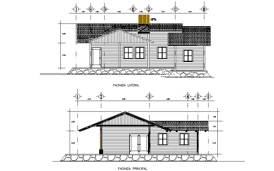 Elevation view of the wooden house is defined in this AutoCAD drawing file. Download this 2d AutoCAD drawing file.